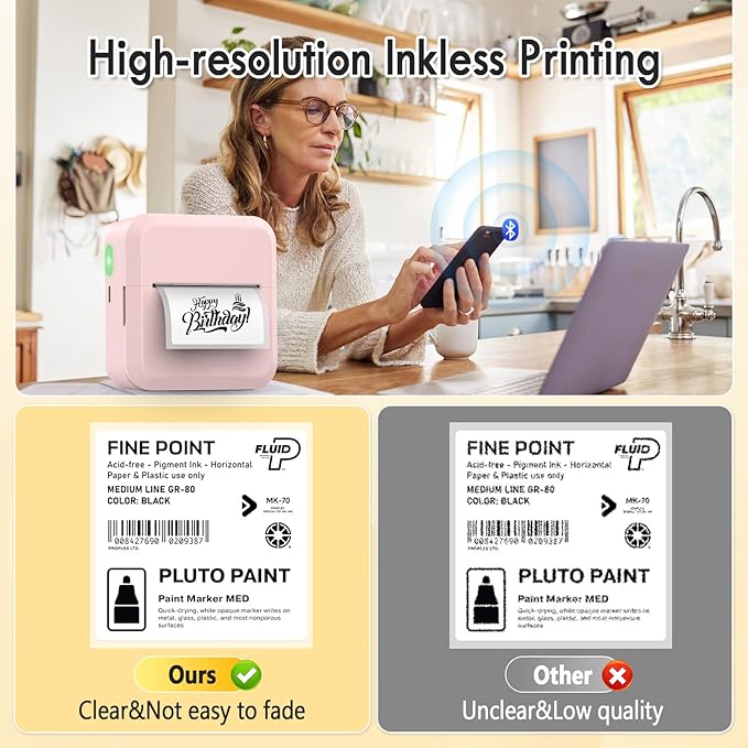 HuiJuKeJi Label Maker Machine with 50 * 30mm Tape, S2 Portable Bluetooth Mini Label Printer Maker with Personalize Templates, Inkless Thermal Sticker Printer for Home/Office/Business/Organization