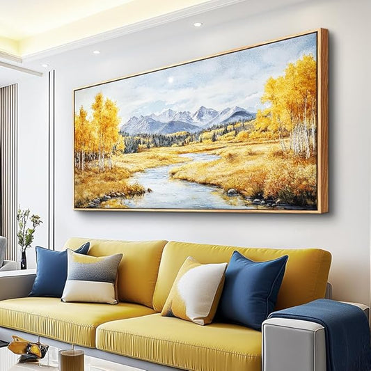 ERQINHUA Large Canvas Wall Art For Living Room Wall Decorations For Bedroom Pastoral Yellow Landscape Wood Framed Farmhouse Restaurant Wall Pictures Print Artwork Ready To Hang Home Decor 24"X48"