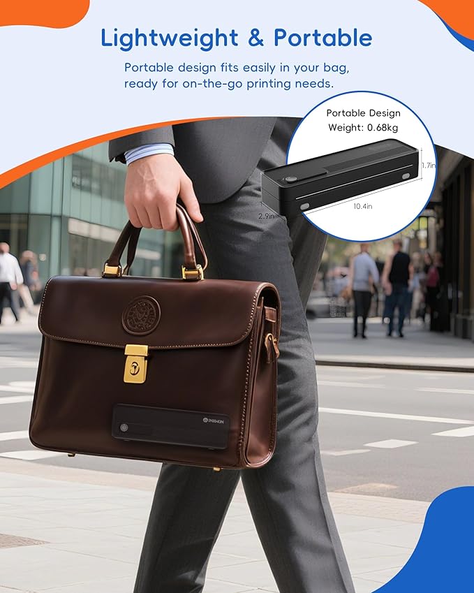 A41 Bluetooth Thermal Printer, Portable Inkless Printer for Travel Supports 8.5 x 11 Inch Paper, Small Mobile Printing Device Ideal for Office, School, Home
