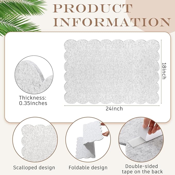 Scalloped Felt Bulletin Board 24 x 18 Inches Foldable Light Gray Pin Cork Board Alternative for Wall, 2' x 1.5' Trifold Picture Vision Self Adhesive Bulletin Decorative