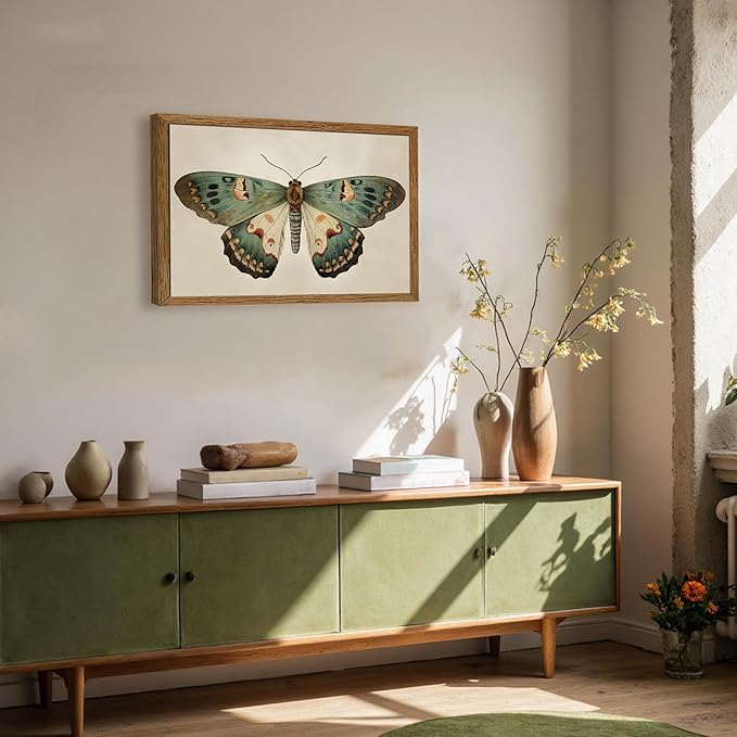 AVECCO Framed Vintage Butterfly Print on Canvas Wall Art, Rustic Farmhouse Wall Decor, Unique Funny Animal Art Prints for Bathroom Bedroom Living Room Office Home Decoration Ready to Hang 16x24 Inch