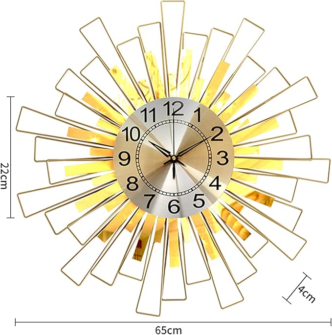 Wall Clock Large Wall Clock, Silent Non Ticking Quartz Decor Wall Clocks, Modern Sunburst 3D Metal Wall Watches for Bedroom Living Room Office Home,65CM Clock (A 65CM)