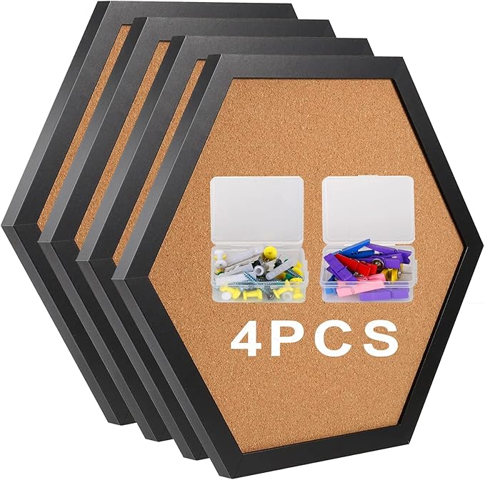 Cork Board Bulletin Board, Cork Boards for Walls with Frame, Pin Board for Walls, Black Corkboard, Perfect for Home Office Decor, Home School Message Board or Wall Mounted Picture Vision Board(4pack).