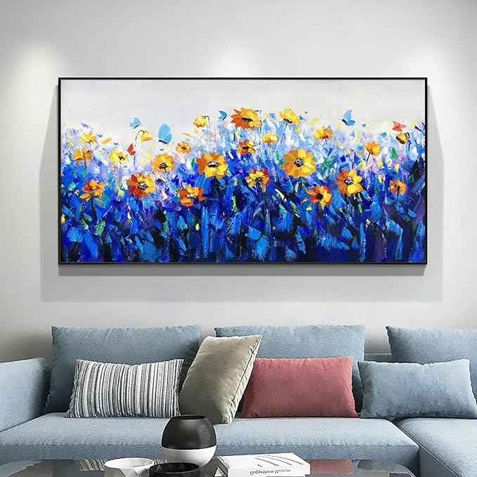 Framed Canvas Print Wall Art Abstract Flower Landscape Wall Painting Office Wall Decor Pictures 70x140cm/(28x55inch) with-Black-Frame