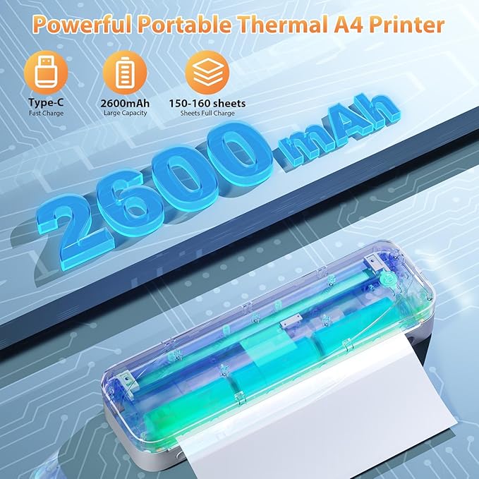 Phomemo Portable Printers Wireless for Travel, M833 Bluetooth Thermal Printer Compatible with Phone & Laptop,Support 8.5'' x 11'' US Letter & A4, 300Dpi Inkless Mobile Printer for Office, Home, School