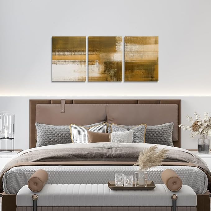jejeloiu Yellow Abstract Art 3 Piece Canvas Wall Art for Living Room Bedroom Modern Art Picture Wall Decor 12"x16"x3pcs Abstract Oil Painting Office Decorations Artwork Posters