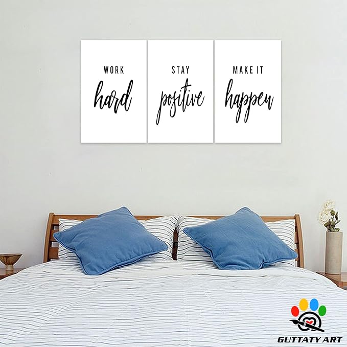 Office Wall Art - 3 Panel Motivational Quote Art, Inspirational Canvas for Home Office Decor, Entrepreneur Words Poster Frame, 20'x30'x3Pcs