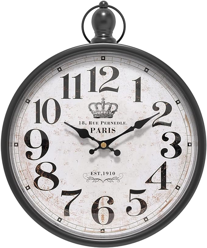 Menterry Retro Round Wall Clock. Black Vintage Antique Style Decor Wall Clocks for Kitchen,Farmhouse,Bedroom,Bathroom,Office, (11.8" H x 9.3" W)