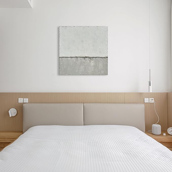 NANKAI Art Hand-Painted Abstract Canvas Wall Art Featuring a Minimalist Design in Gray White Acrylic Painting Original Modern Home Decoration Art Can be Hung Directly on The Wall. 24x24 inches