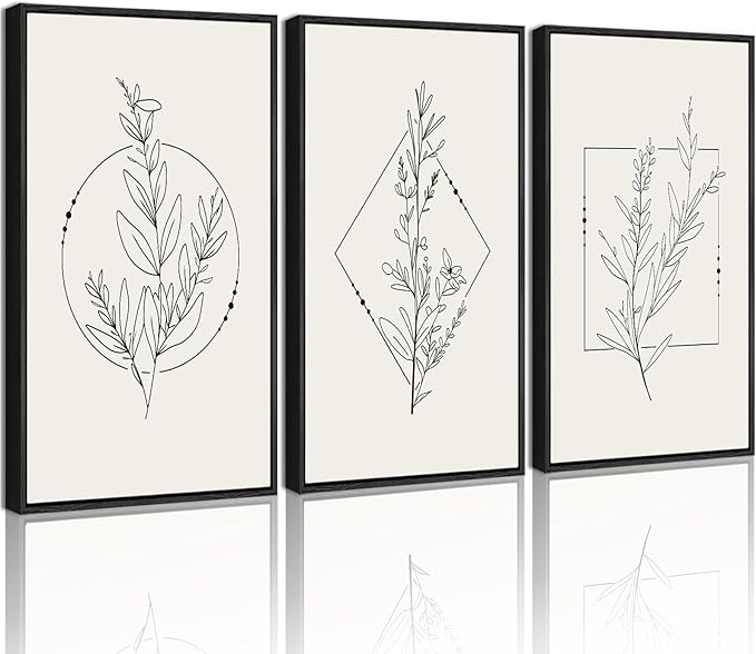 Drsoum Minimalist Flower Wall Art Vintage Wall Hanging Decor Black Line Botanical Prints Artwork for Bedroom Living Room Hallway 16x24in Black Framed