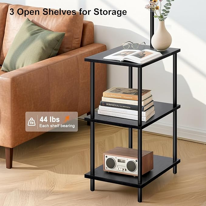 LED Floor Lamp with Table, 25W/3000LM Super Bright Floor Lamp with Remote, End Table with Lamp Attached Stepless Dimmable, Side Tables with Lamp with 350° Rotating Head for Living Room Bedroom Office