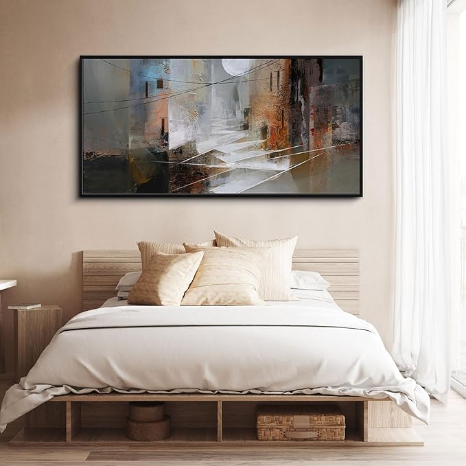 yiijeah Abstract Wall Art for Liiving Room Large Framed Artwork for Walls Mud-brown Canvas Decor Prints Pictures Bedroom Office Home Decor 58x29 Inches