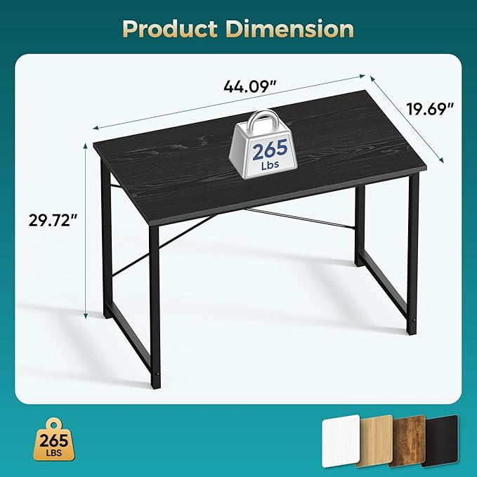 OLIXIS 44 Inch Computer Office Desk for Small Spaces, Writing Gaming Work Desk Modern Study Table with Metal Frame Home Bedroom, Black