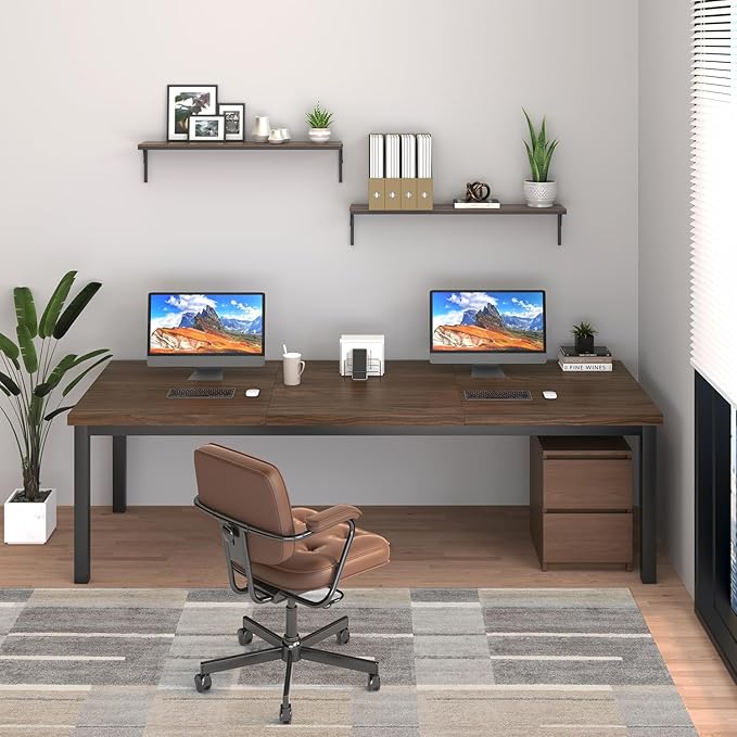70.8 Inch Large Computer Desk, Modern Office Desk with Deep Desktop, Spacious Gaming Desk for 2 People, Study Writing Workstation for Home Office, Work from Home, Easy Assembly, Classic Oak
