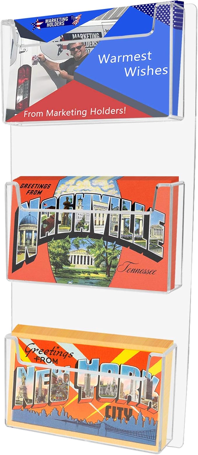 Marketing Holders Postcard Holder 3 Slot Acrylic Wall Mount with Hardware for 6" Greeting Cards Index Card Bin for Schools and Universities Rack Distribution Display for Hotels