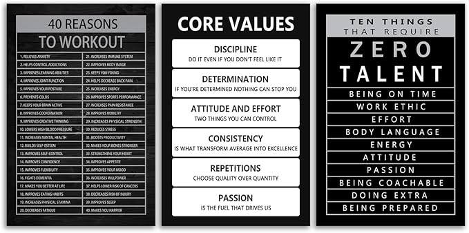 Ten Things That Require Zero Talent Motivational Poster Inspirational Canvas Paintings 3 Pieces 40 Reasons to Workout Picture Artwork Living Room Prints Home Office Wall Decor Framed[72" W X 36" H]