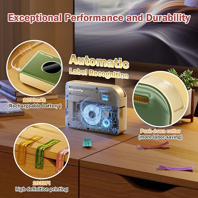 Phomemo Ribbon Label Printer, A30 Bluetooth Wireless Portable Small Label Maker Machine with 4 Tapes, Mini Printer Thermal Transfer Printing Rechargeable for Gift Wrapping, DIY Crafts, Mother’s Day