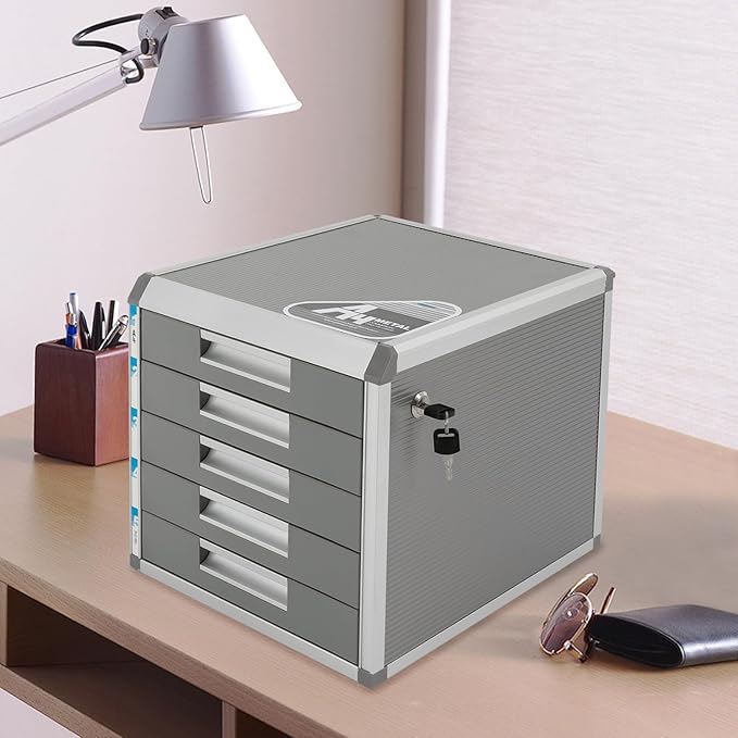 File Cabinet, Desk Organizer with 7 Drawers Metal Desktop Storage Cabinet File Holder with Locks and Keys for Home Office Organization (5 Layers-5 Small Floors)