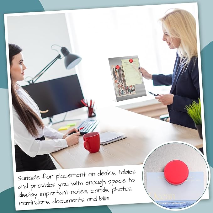 Fainne Silver 2 Pcs Magnetic Bulletin Board with Easel Stand 11 x 8.5 x 2.4 Inches Mini Magnet Metal Tabletop Memo Display Board for Back to School Menu Table Office Supplies