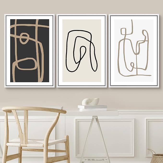 SIGNWIN Framed Canvas Print Wall Art Set Pastel Geometric Line Polygons Abstract Shapes Illustrations Modern Art Decorative Boho Relax/Zen Nordic for Living Room, Bedroom, Office - 16"x24"x3 White