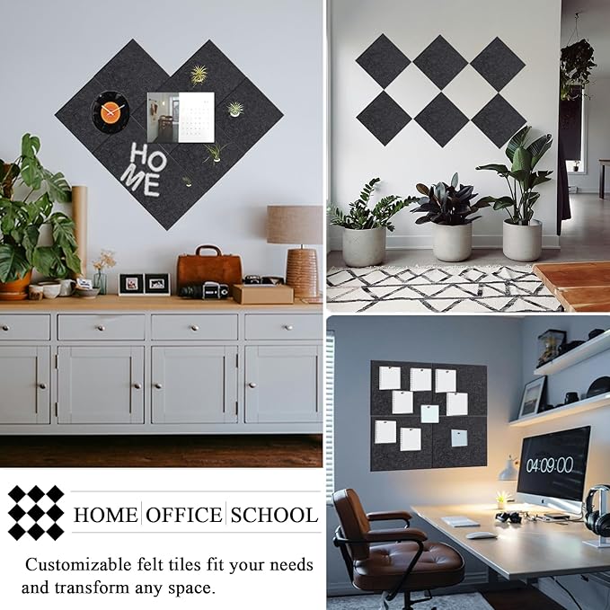 Large Cork Board for Wall 36" x 24", Gray Bulletin Board, 6 Pack Felt Cork Tiles with 30 Colored Pushpins, Corkboards for Office, School, Home