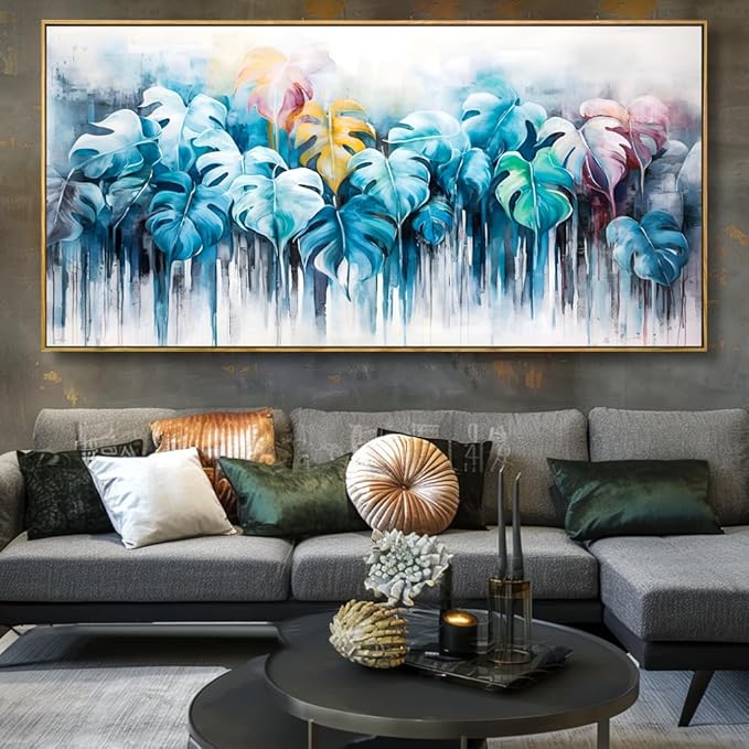 Wall Art Colorful Leaf Abstract Modern Artwork Canvas Painting for Bedroom Living Room Office Large Decor 24"x48" with Framed