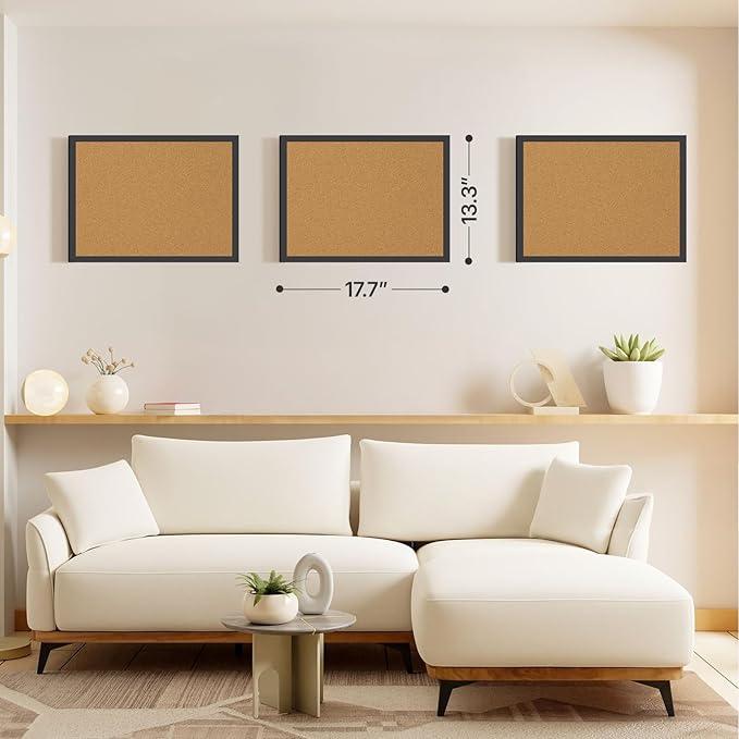 2 Pcs Cork Board, 17.7''x13.3'' Bulletin Board, Black Framed Corkboards for Wall, Small Cork Board, Vision Board Supplies, Prayer Board, Picture Board for Photos, Office, Home Decor, School