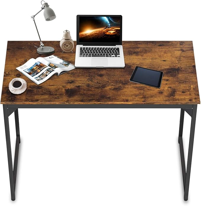 HCB Computer Desk 39inch Home Office Desk Writing Study Table Modern Simple Style PC Desk with Black Metal Frame(Brown),39x20x29inch
