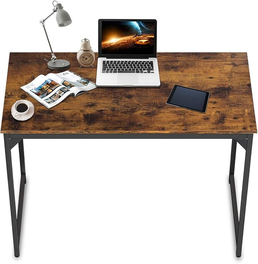 HCB Computer Desk 39inch Home Office Desk Writing Study Table Modern Simple Style PC Desk with Black Metal Frame(Brown),39x20x29inch
