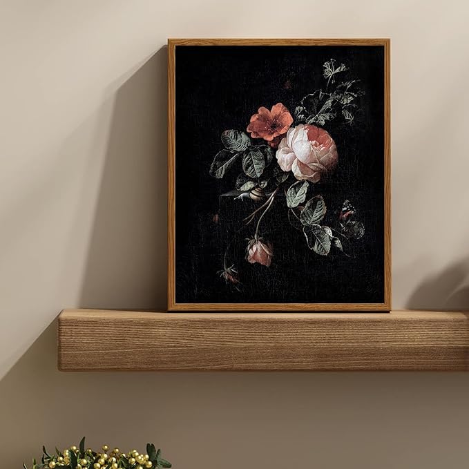 uniro Canvas Prints Art Vintage Decor Gothic Wall Art Moody Vintage Botanical Floral Canvas Prints Flower Pictures Dark Academia Decor Aestheti Rose Floral Paintings For Bedroom Bedroom Office (8" x 10"-UNFRAMED)