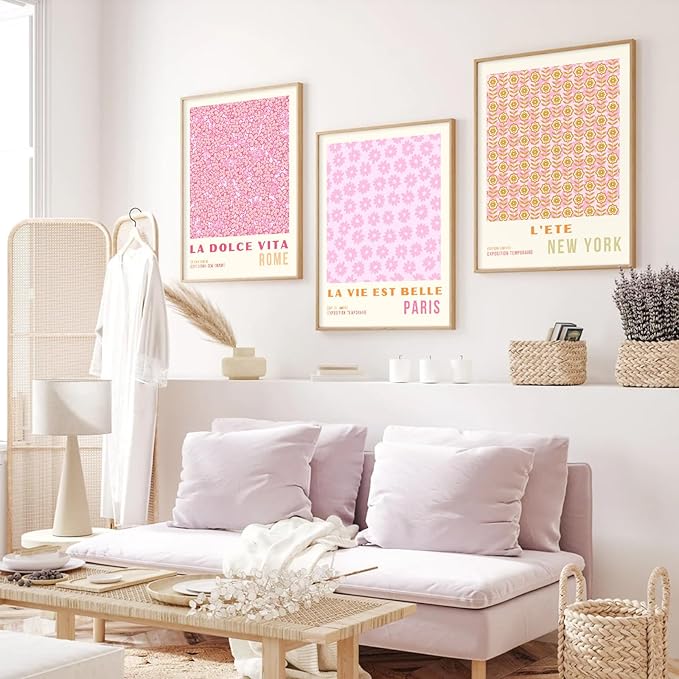 Pink Flower Market Wall Art Decor Aesthetic Abstract Canvas Floral Minimalist Wall Art Pictures Orange Floral Prints Artwork Botanical Flower Poster Colorful Painting 12x16 Inch Unframed set Of 3