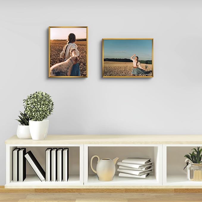 Golden State Art, Gallery Wall Frame Set of 6 - Bronze 9x12 Aluminum Photo Frames with Mat for 6x8 Pictures - 9 x 12 inch Metal Frame with Real Glass Cover - Elegant Home or Office Decor
