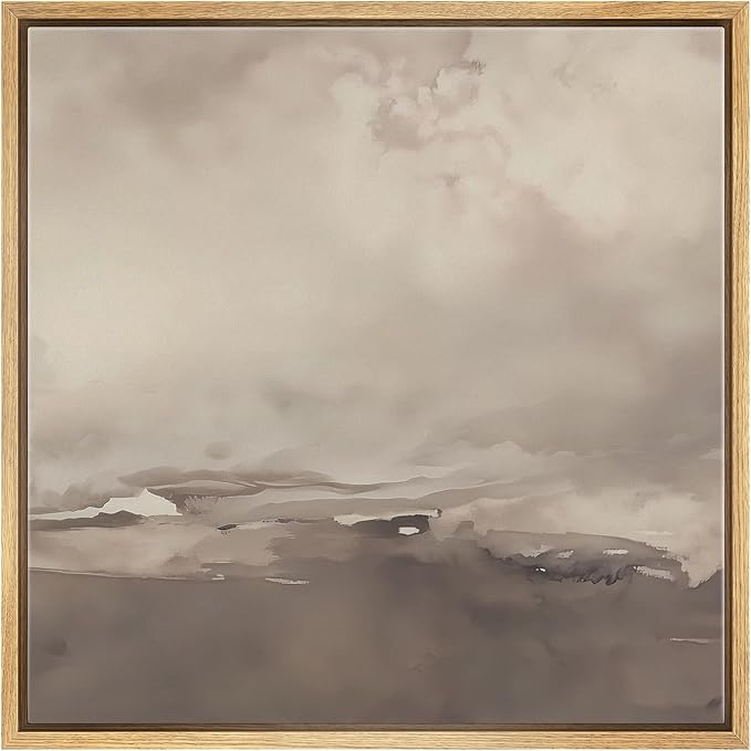 SIGNWIN Framed Canvas Print Wall Art Cloudy Sky Neutral Soft Beige Atmospheric Landscape Illustration Modern Art Decorative Nordic Minimal Calm/Zen for Living Room, Bedroom, Office - 16"x16" Natural
