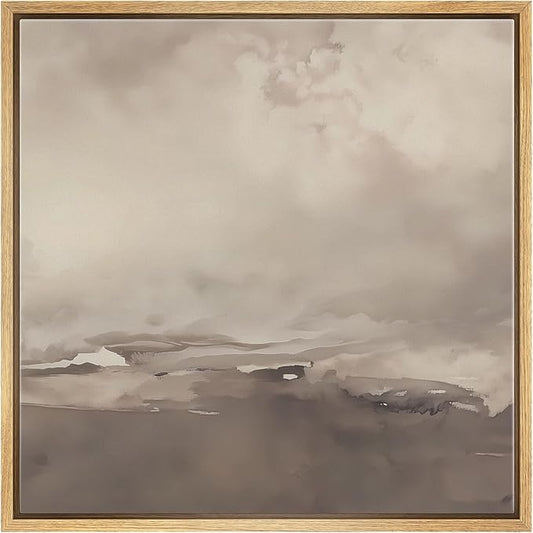 SIGNWIN Framed Canvas Print Wall Art Cloudy Sky Neutral Soft Beige Atmospheric Landscape Illustration Modern Art Decorative Nordic Minimal Calm/Zen for Living Room, Bedroom, Office - 16"x16" Natural