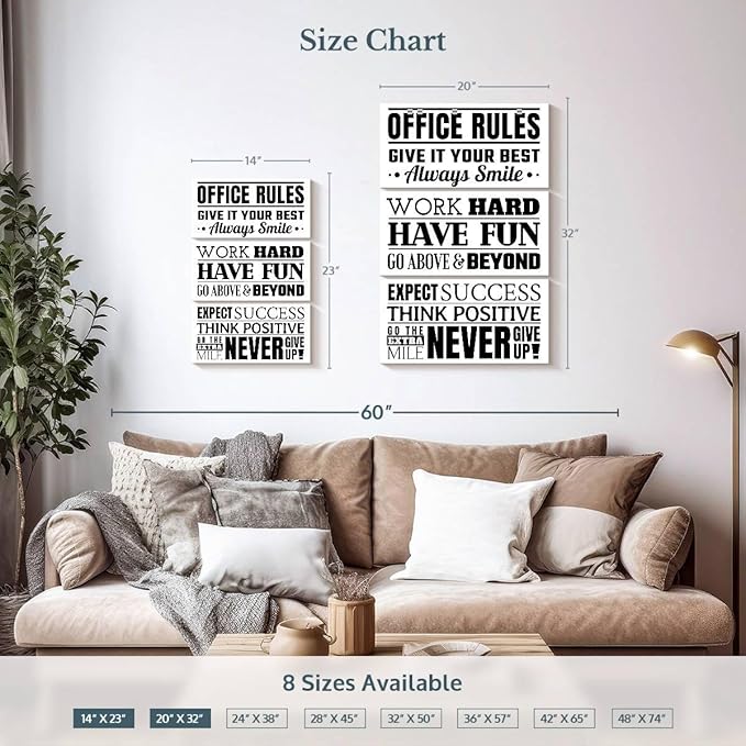 Elephant Stock - Fun Office Rules Wall Art - Vertical Multi Panel Canvas - 3 Piece Living Room Wall Decor - Digital Art Inspirational And Typography Multi Piece Wall Art - White And Black Decor - 20" x 32"