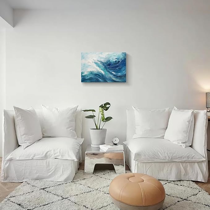 gaosoul Canvas Print Modern Abstract Ocean Paintings Blue and White Wall Art Poster or Living Room Bedroom Hallway Office Decoration 24x16in