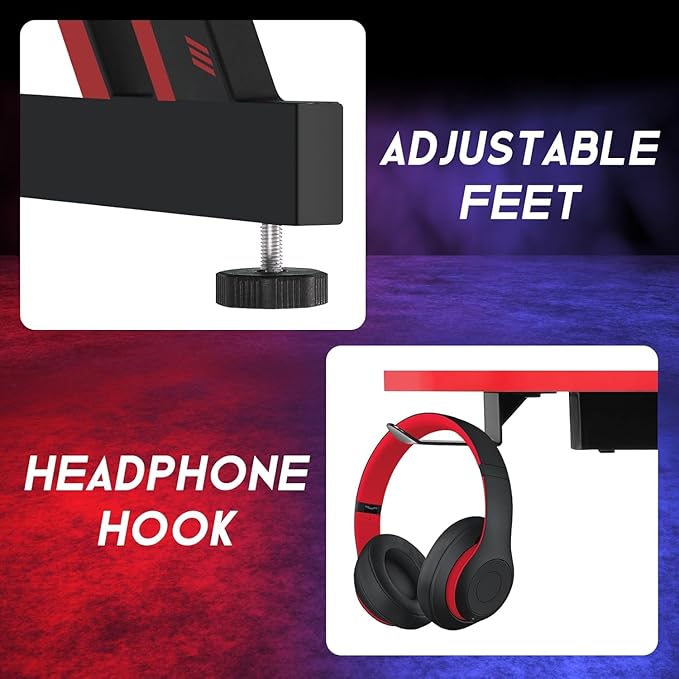 35" Z-Shaped Gaming Computer Desk with Hook - Cheap Home Office Desk for Bed, Sofa or Kids, Easy to Install, Lightweight to Move, Red