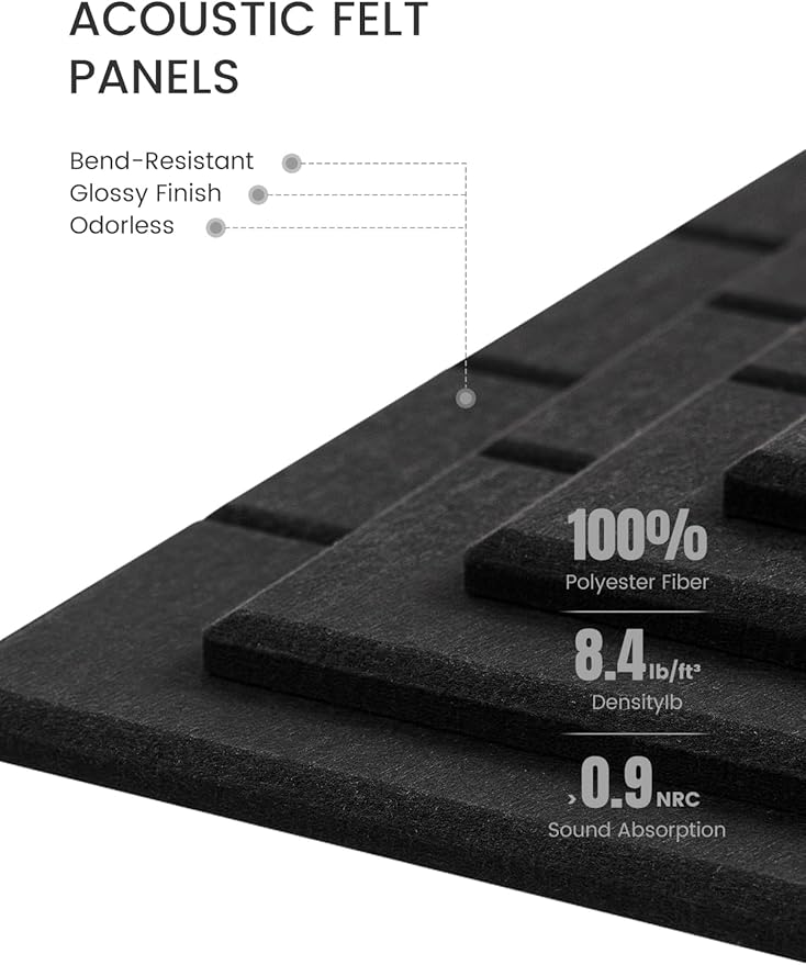 Bumusty Large Cork Board Alternative-48 x 36" Felt Bulletin Board Tiles, with 30 Pushpins, 70 Adhesive Tabs, 12-Pack Slat Wall Paneling, Cork Boards for Office Push Pin Board Felt Board-Black