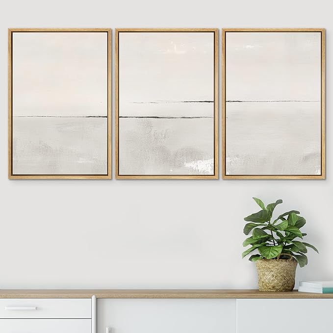 SIGNWIN Framed Canvas Print Wall Art Set Gray Duotone Pastel Watercolor Landscape Shapes Abstract Illustrations Modern Art Decorative Nordic Zen for Living Room, Bedroom, Office - 24"x36"x3 Natural