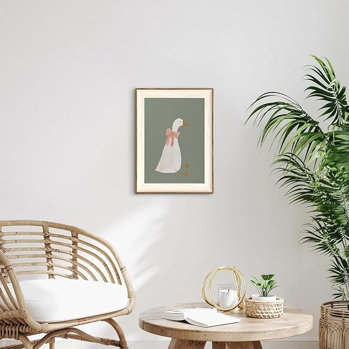 ASTRDECOR Silly Goose Wall Art, Cute Goose Print with Coquette Pink Bow, Farm Animal Canvas Poster for Bedroom, Nursery, Apartment, Aesthetic Animal Decor, Funny Goose Artwork, 12x16 Inch Print