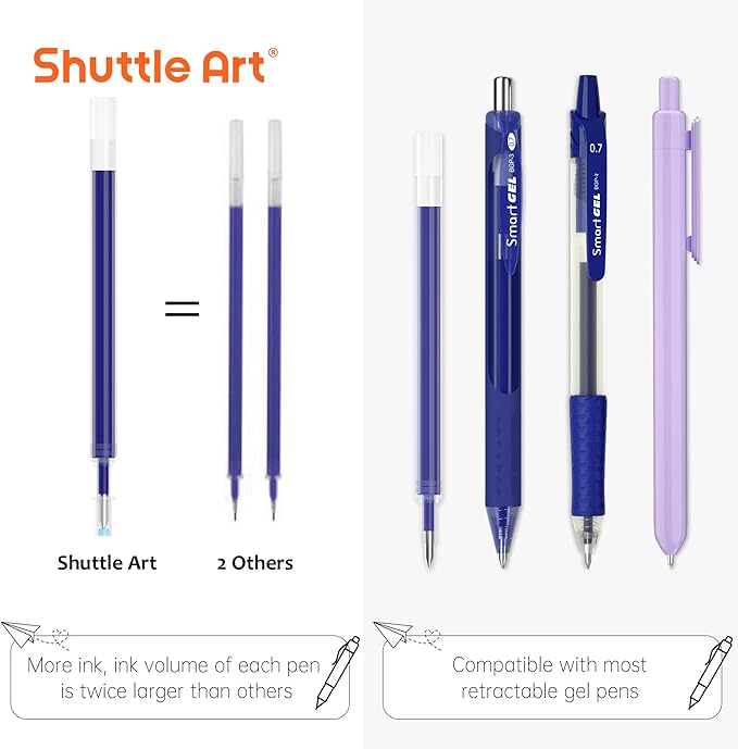 Shuttle Art Retractable Gel Pen Refills, 30 Pack Blue Rollerball Gel Ink Pens Refills, Bulk Set, 0.7mm Fine Point for Writing Journaling Taking Notes School Office Home