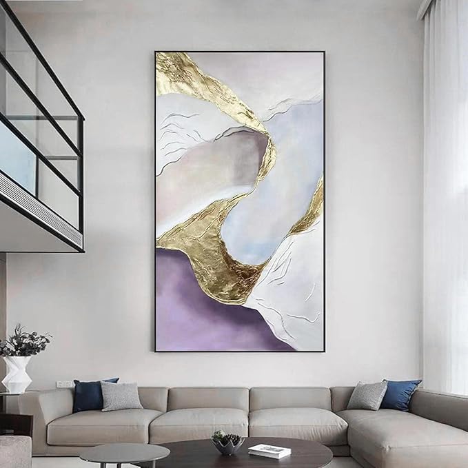 ZHMANLUCK Modern Canvas Wall Art Extra Large Abstract Artwork Office Decor Gold Foil Wall Picture Beautiful Art Wall Room Decoration 30x63cm/(12x25inch) with-Black-Frame