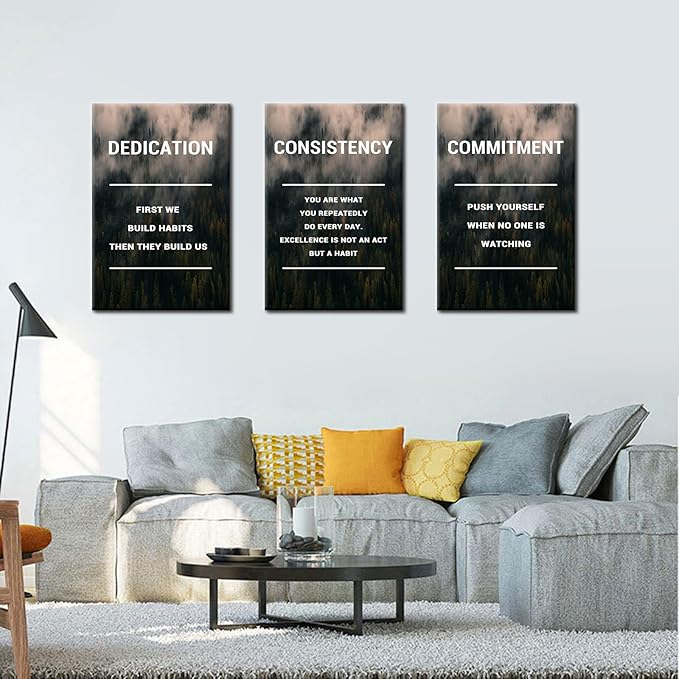 3 Pieces Inspirational Canvas Wall Art Positive Home Decor Large Size Posters Print Motivational Quote Picture Painting Artwork for Living Room Office Gym School Stretched and Framed [72''Wx 36''H]