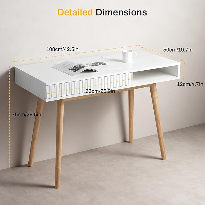 Artswish 42" Wood Modern Office Desk with Drawer, Simple Writing Desk for Home, White