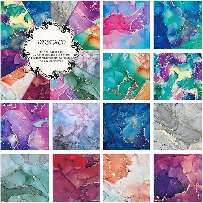 Matte Gold Marble Scrapbook Paper Pad 6x6 – 24 Sheets, Vintage Single-Sided Watercolor Cardstock – No Shine – DIY Backgrounds for Journaling, Cardmaking, Crafts & Scrapbooking