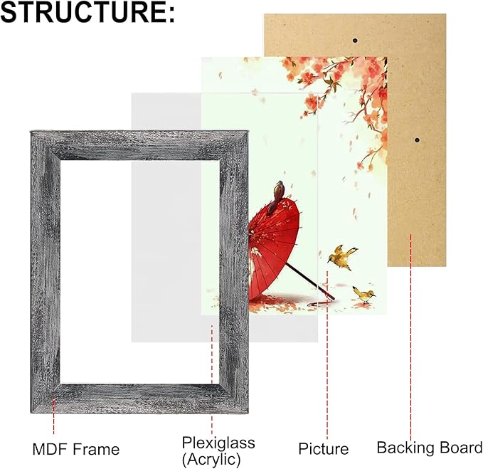 Rustic Picture Frames,10 Pack Collage Picture Frames,Gallery Wall Frame Set with Two 8x10, Four 5x7, Four 4x6, Farmhouse wood Photo Frames for living room Wall Gallery Decor or Desk, rustic Black