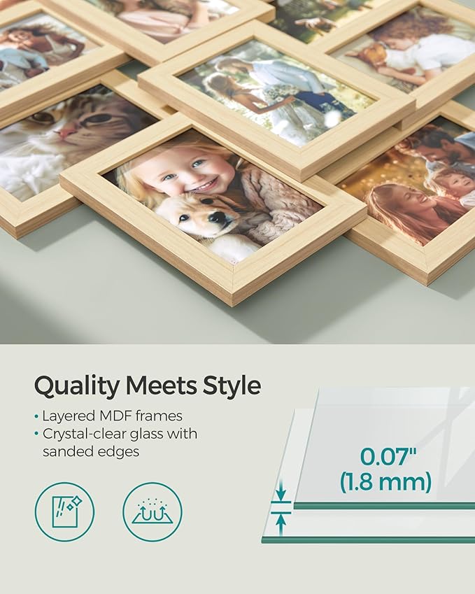 SONGMICS 4x6 Collage Picture Frames, 10-Pack Photo Collage Frame for Wall Decor, Glass Front, Assembly Required, Natural Beige URPF020N01