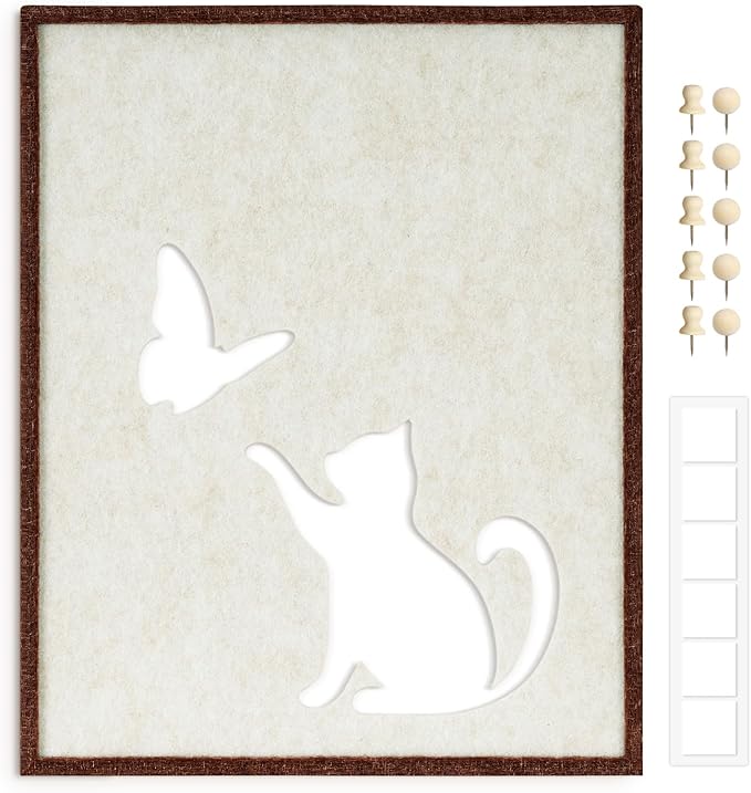 DOLLAR BOSS Felt Framed Cork Board 14.5'' x11.8'' Bulletin Boards for Walls, Decorative Pin Board for Office Home Decor for Kids Hallway Bedroom Dining Living Room, Cat& Butterfly