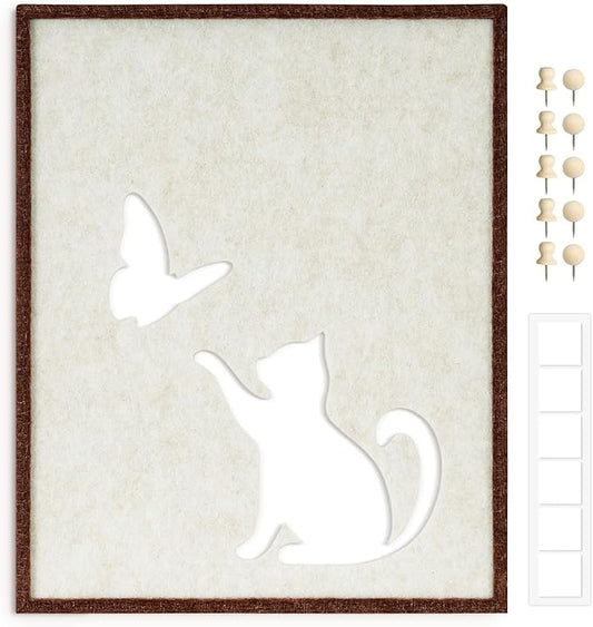 DOLLAR BOSS Felt Framed Cork Board 14.5'' x11.8'' Bulletin Boards for Walls, Decorative Pin Board for Office Home Decor for Kids Hallway Bedroom Dining Living Room, Cat& Butterfly