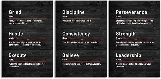 Motivational Consistency Strength Noun Office Wall Decor Inspirational Canvas Wall Art Discipline Noun Posters Prints Wall Picture Paintings Artwork Gym Living Room Home Framed [72" W X 36" H]
